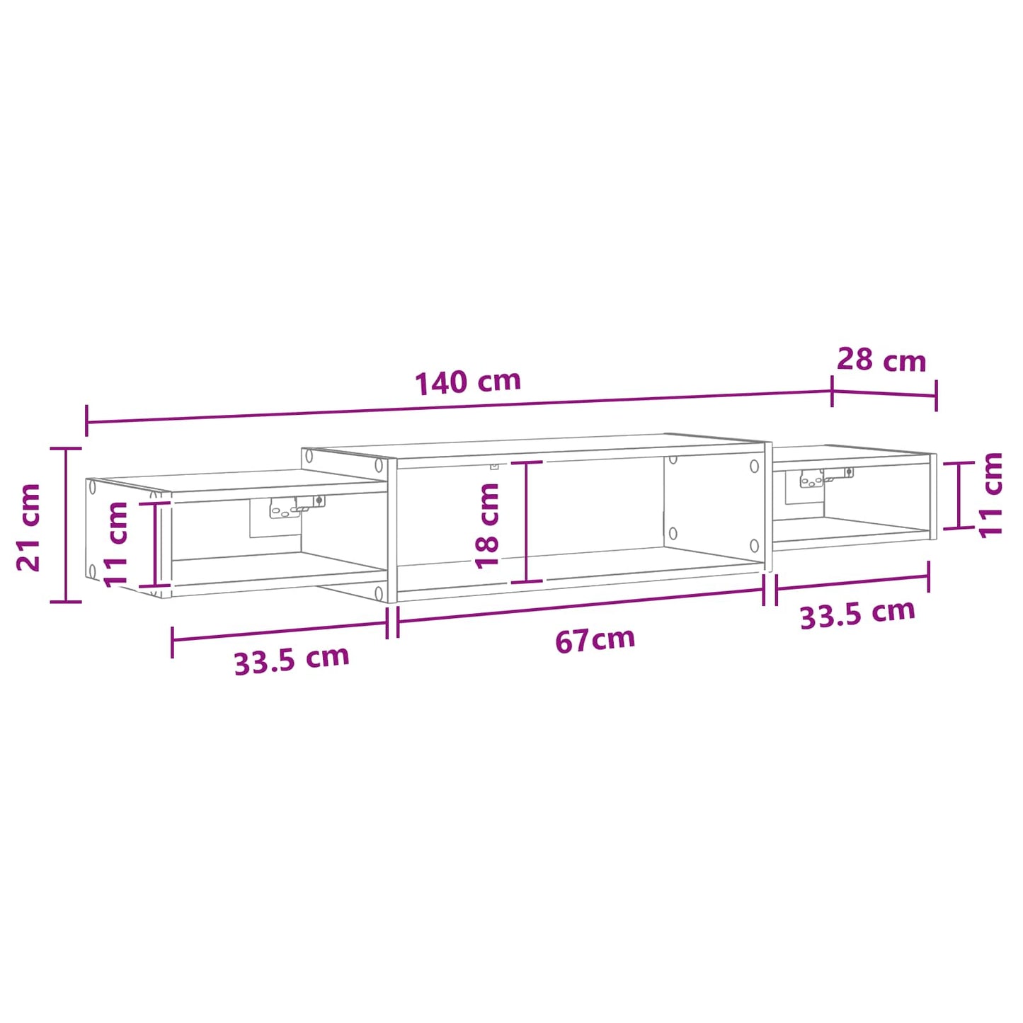 Mobile TV da Parete A parete Legno antico 140 x 28 x 21 cm | homemem39