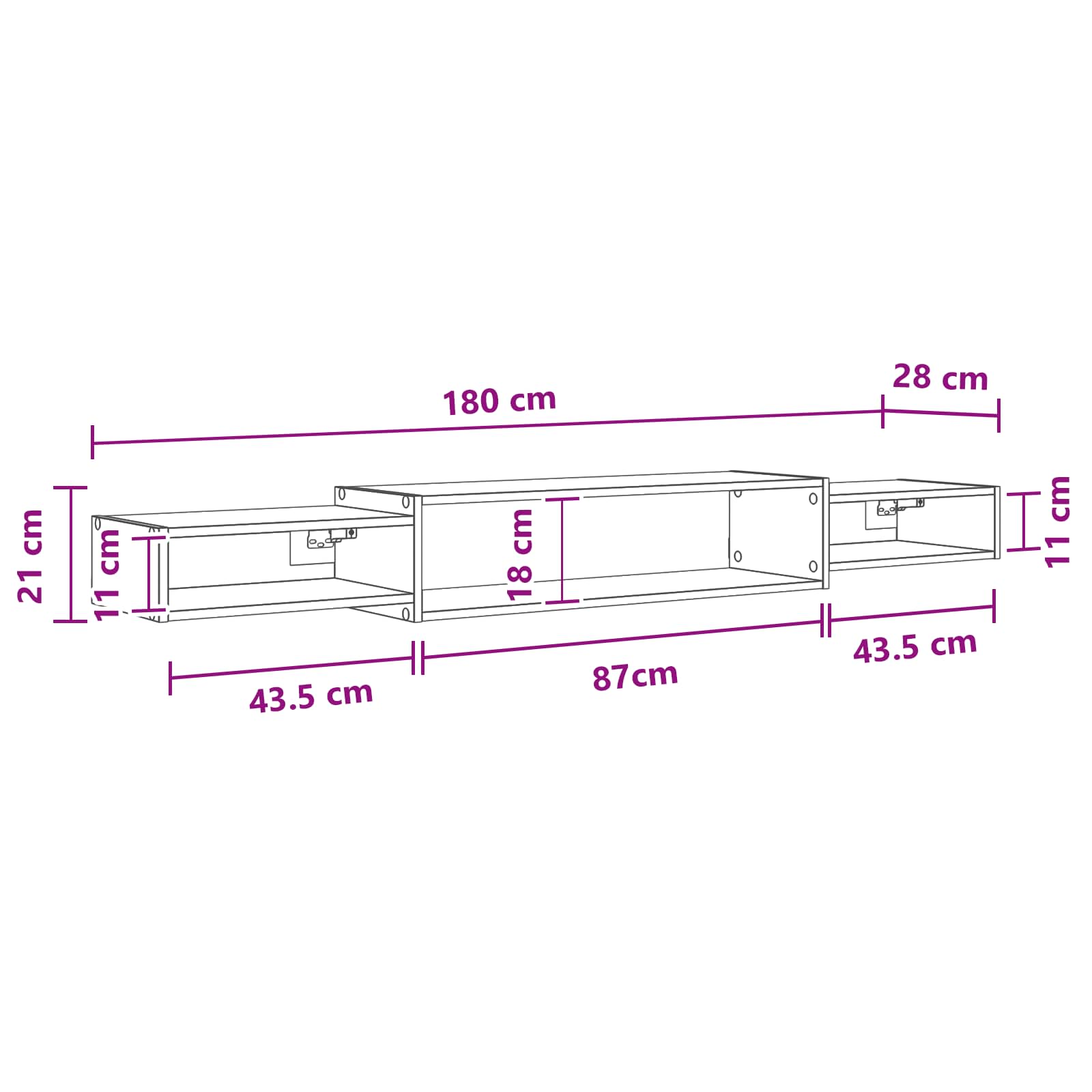 Mobile TV da Parete A parete Bianco 180 x 28 x 21 cm | homemem39