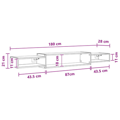 Mobile TV da Parete A parete Rovere Nero 180 x 28 x 21 cm | homemem39