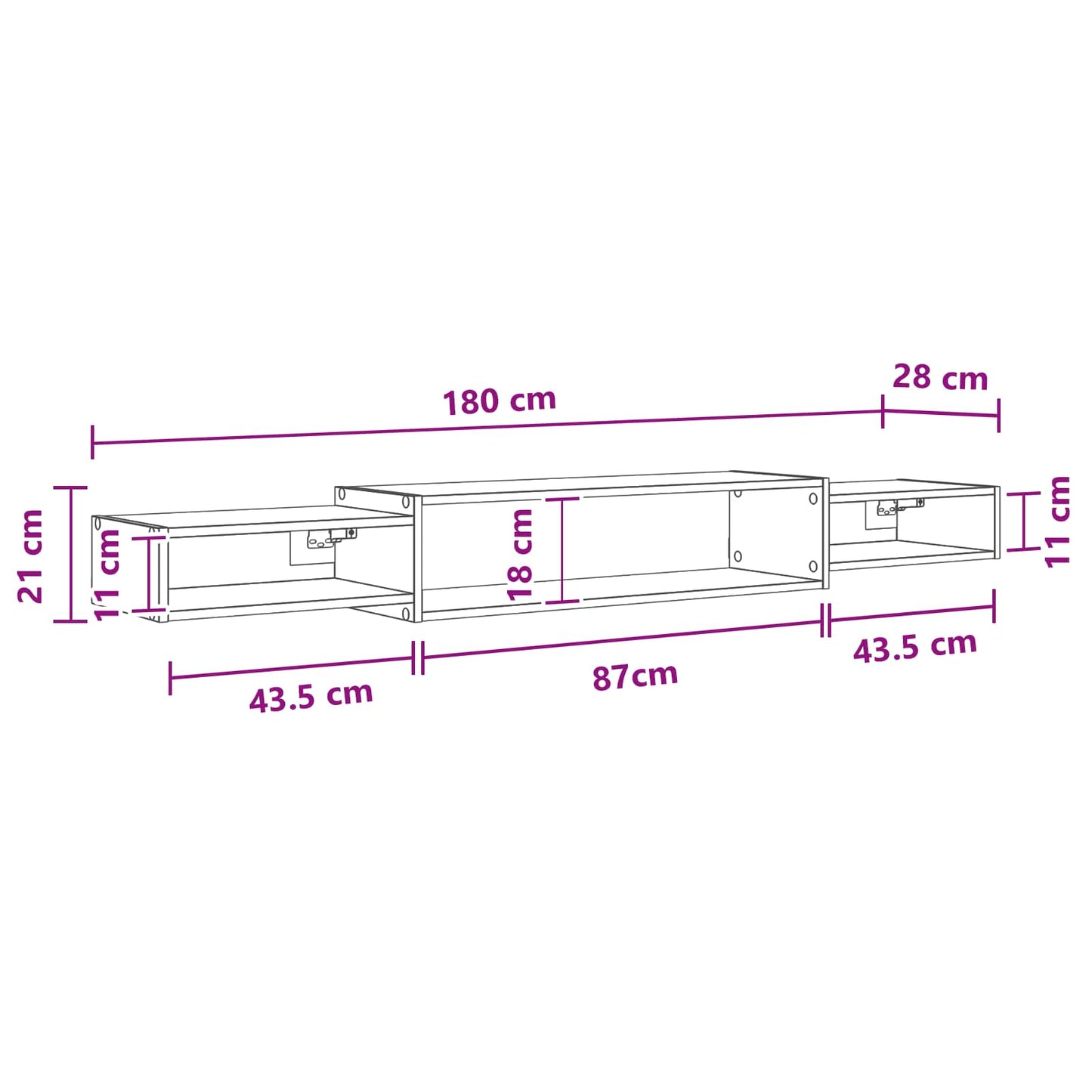 Mobile TV da Parete A parete Grigio Cemento 180 x 28 x 21 cm | homemem39