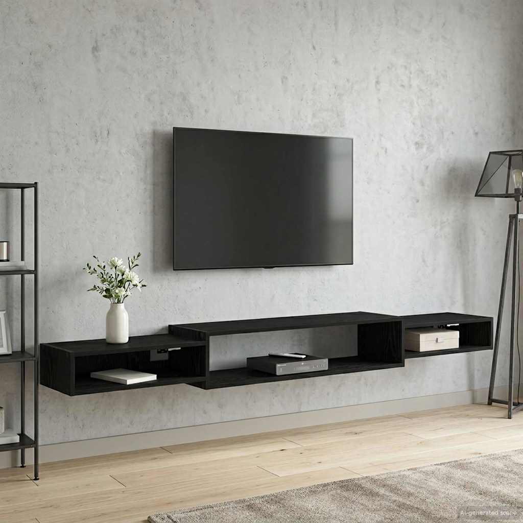 Mobile TV da Parete A parete Rovere Nero 220 x 28 x 21 cm | homemem39