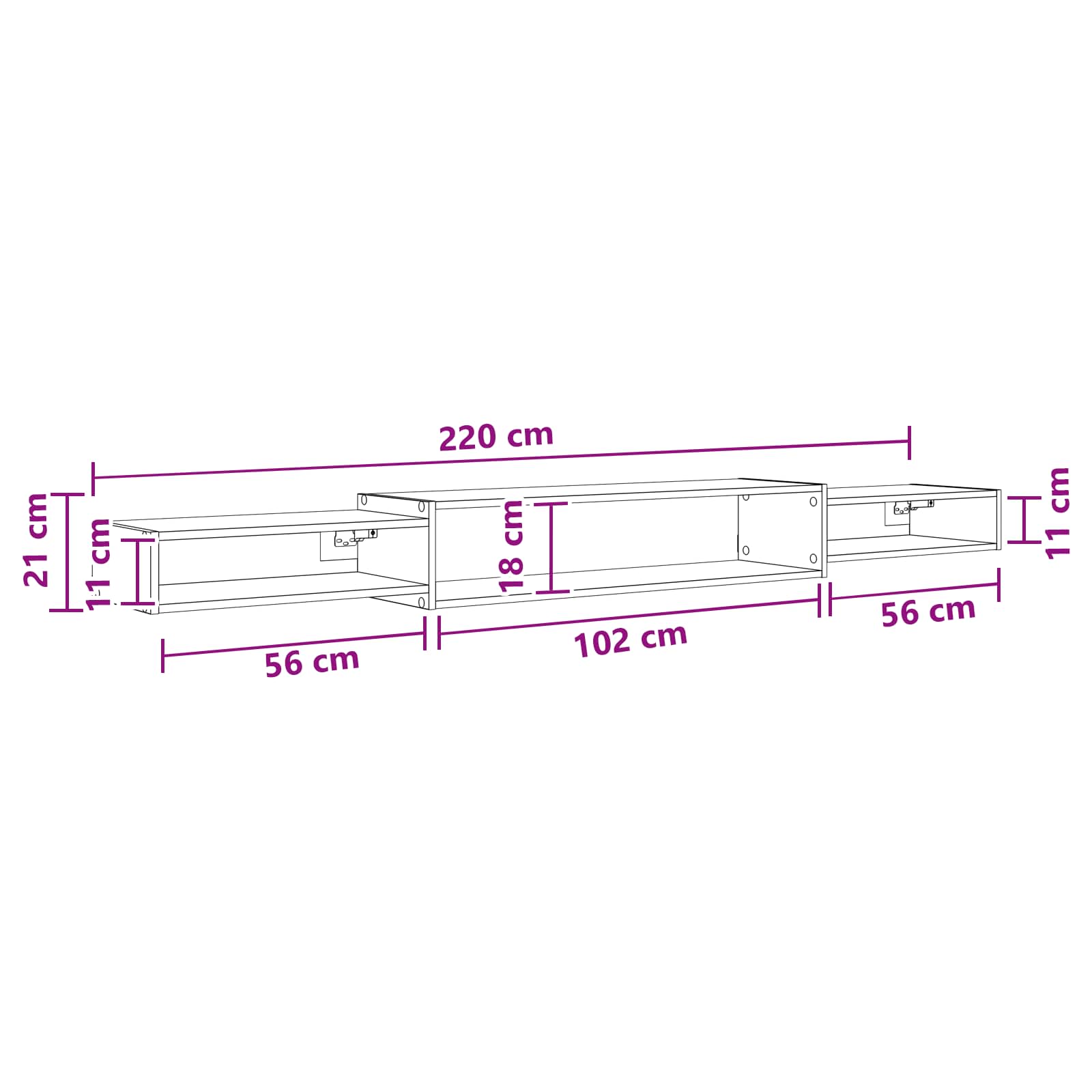 Mobile TV da Parete A parete Rovere Sonoma 220 x 28 x 21 cm | homemem39