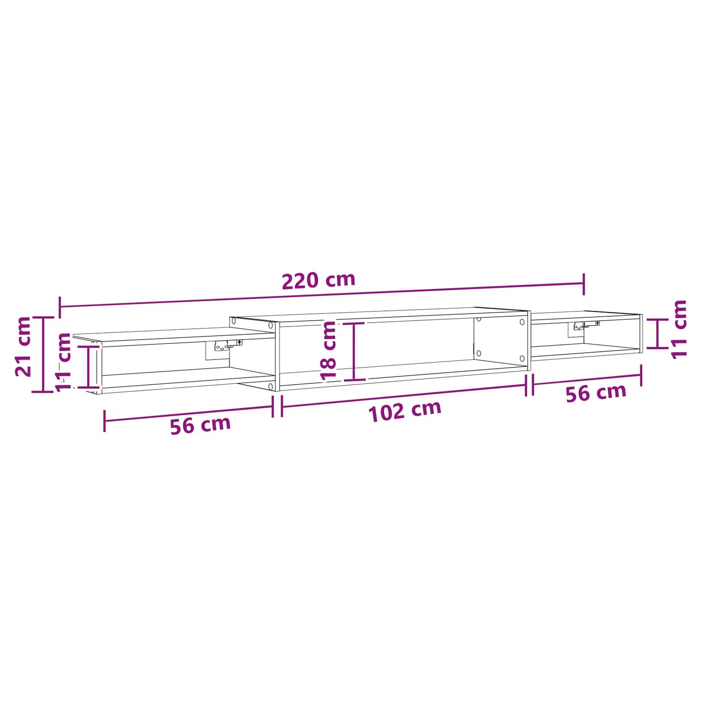 Mobile TV da Parete A parete Rovere Fumo 220 x 28 x 21 cm | homemem39