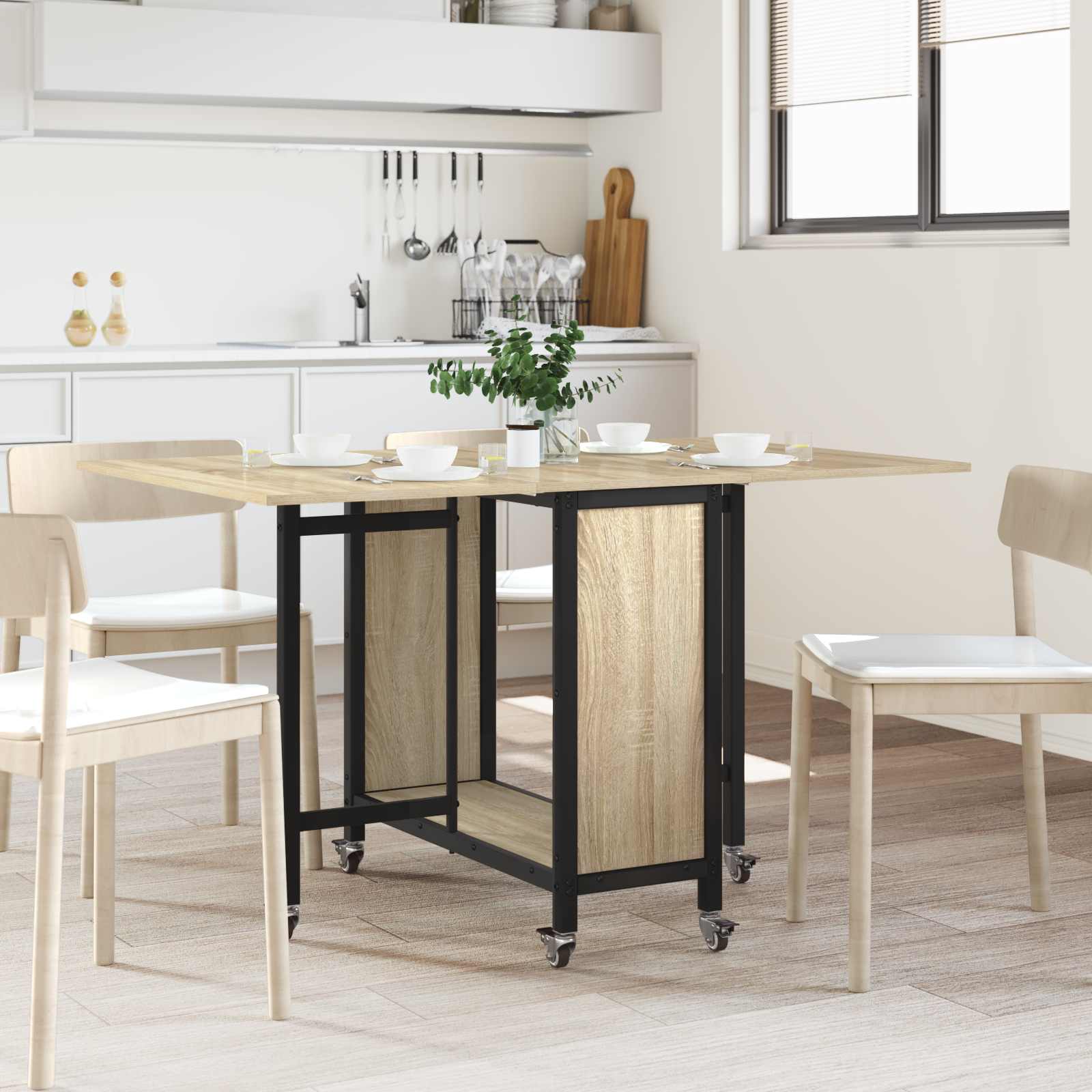 Tavolo da pranzo pieghevole con ruote 130 x 80 x 76,5 cm | homemem39