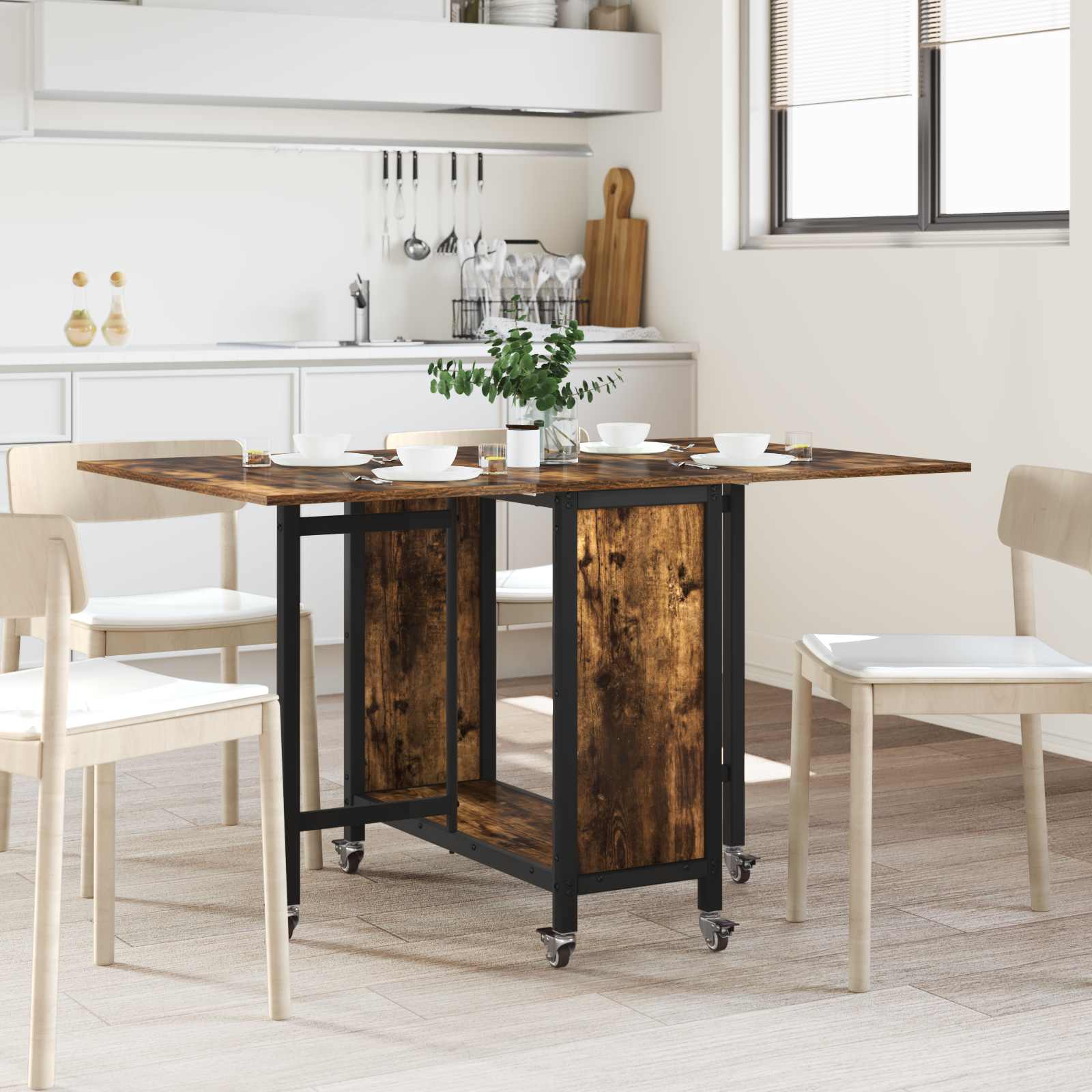 Tavolo da pranzo pieghevole con ruote 130 x 80 x 76,5 cm | homemem39