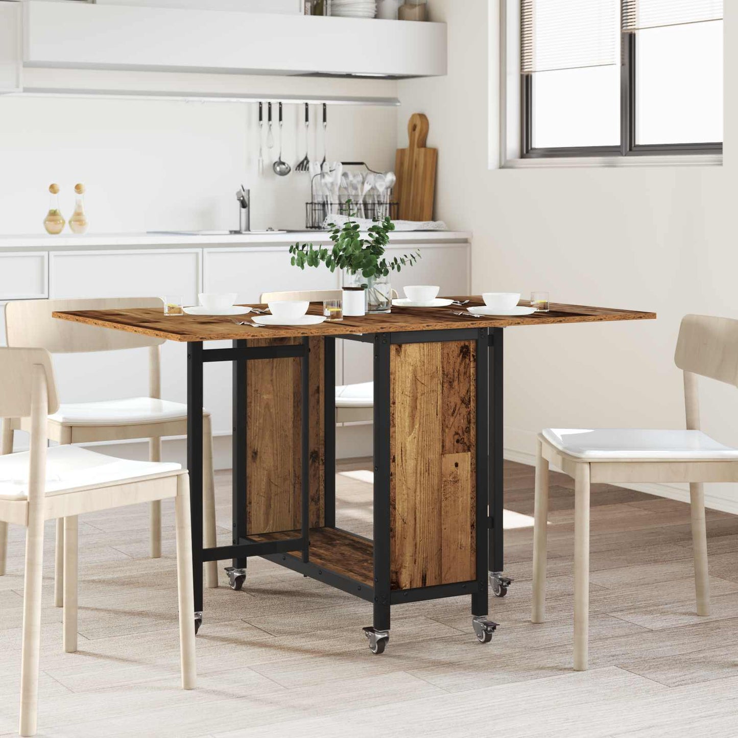 Tavolo da pranzo pieghevole con ruote 130 x 80 x 76,5 cm