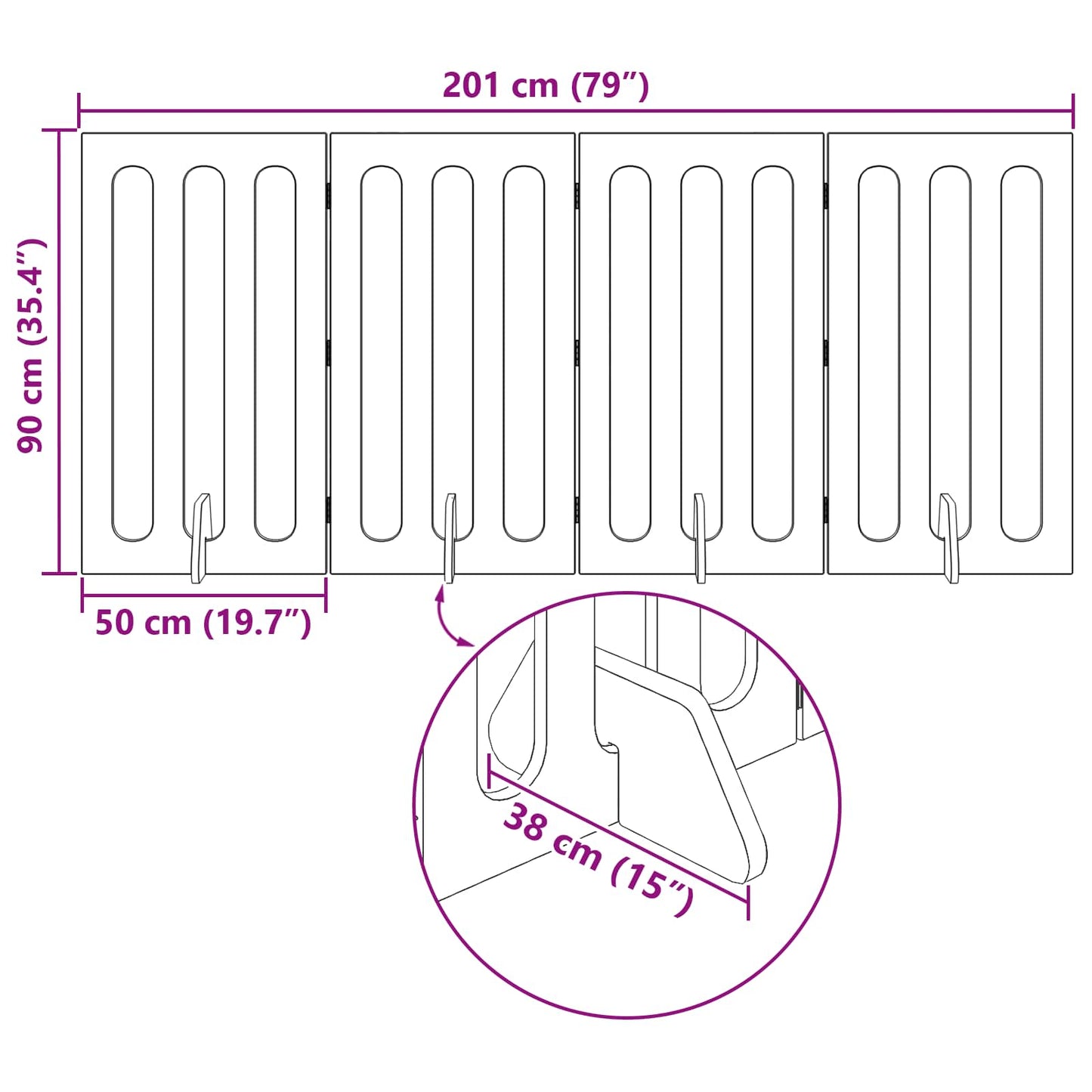 Recinto pieghevole per animali 4 pcs Bianco 201 x 38 x 90 cm | homemem39