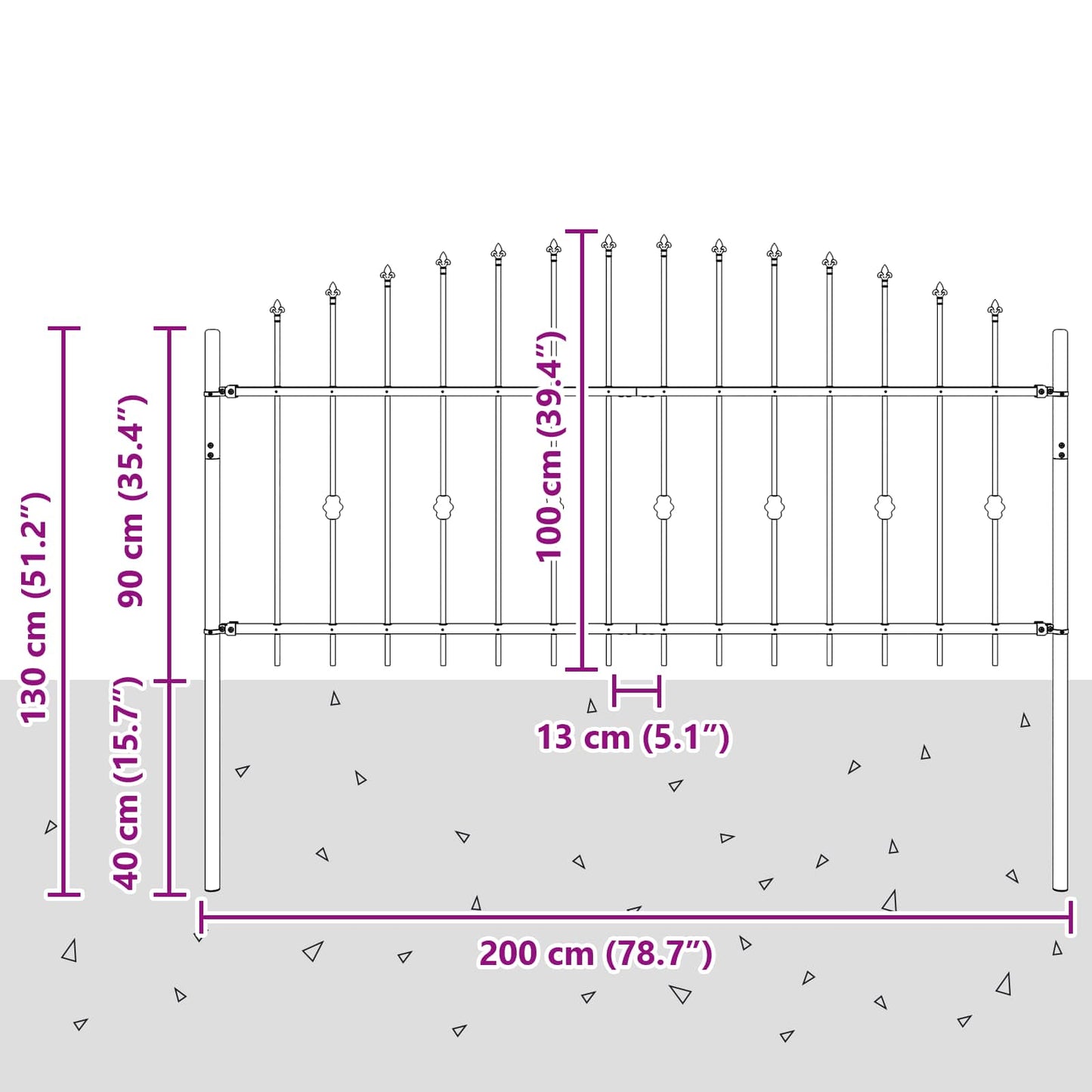 Recinzione a punte Asten Nero 200 x 130 cm | homemem39