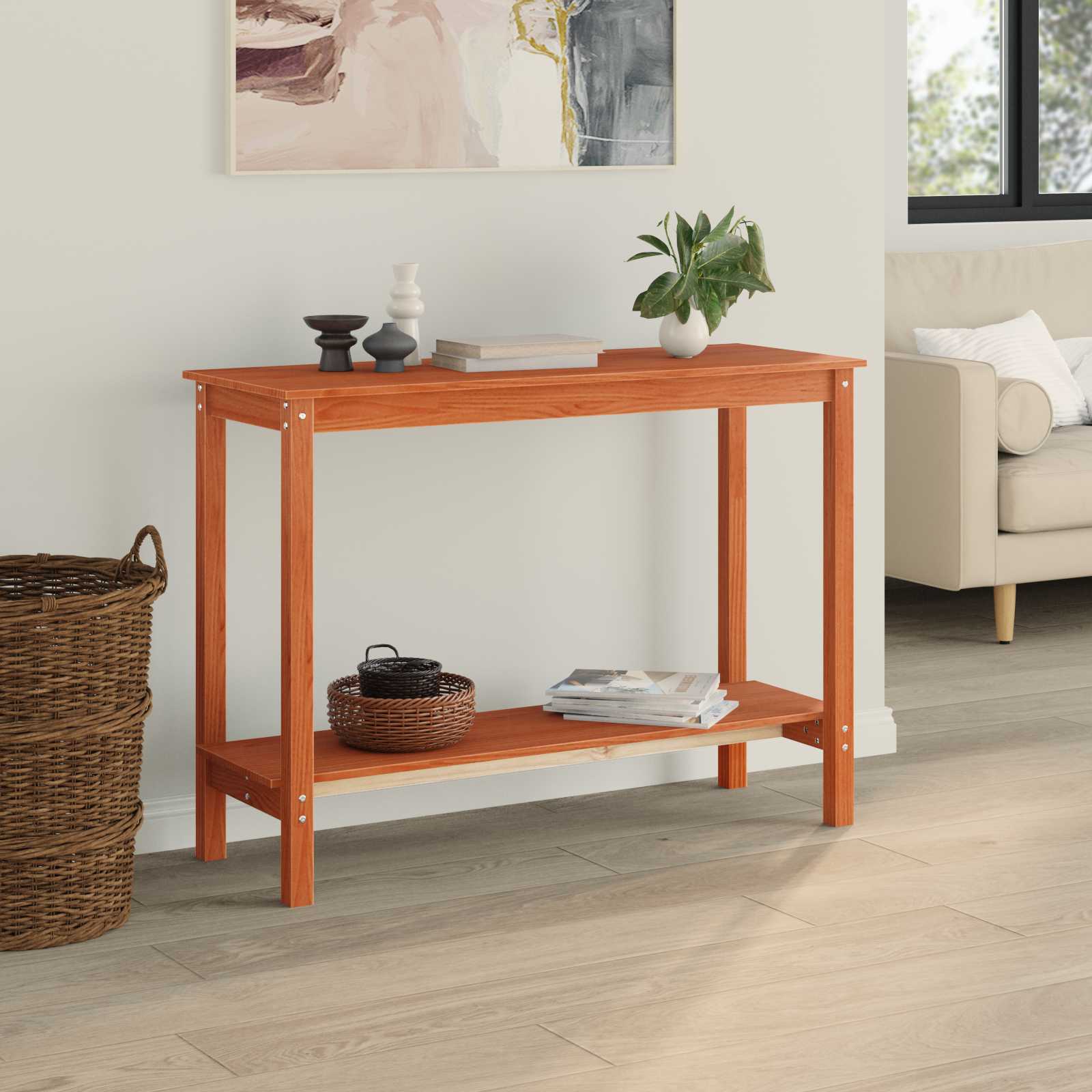 Tavolo consolle con lo scaffale Marrone Cera 110 x 40 x 80 cm | homemem39