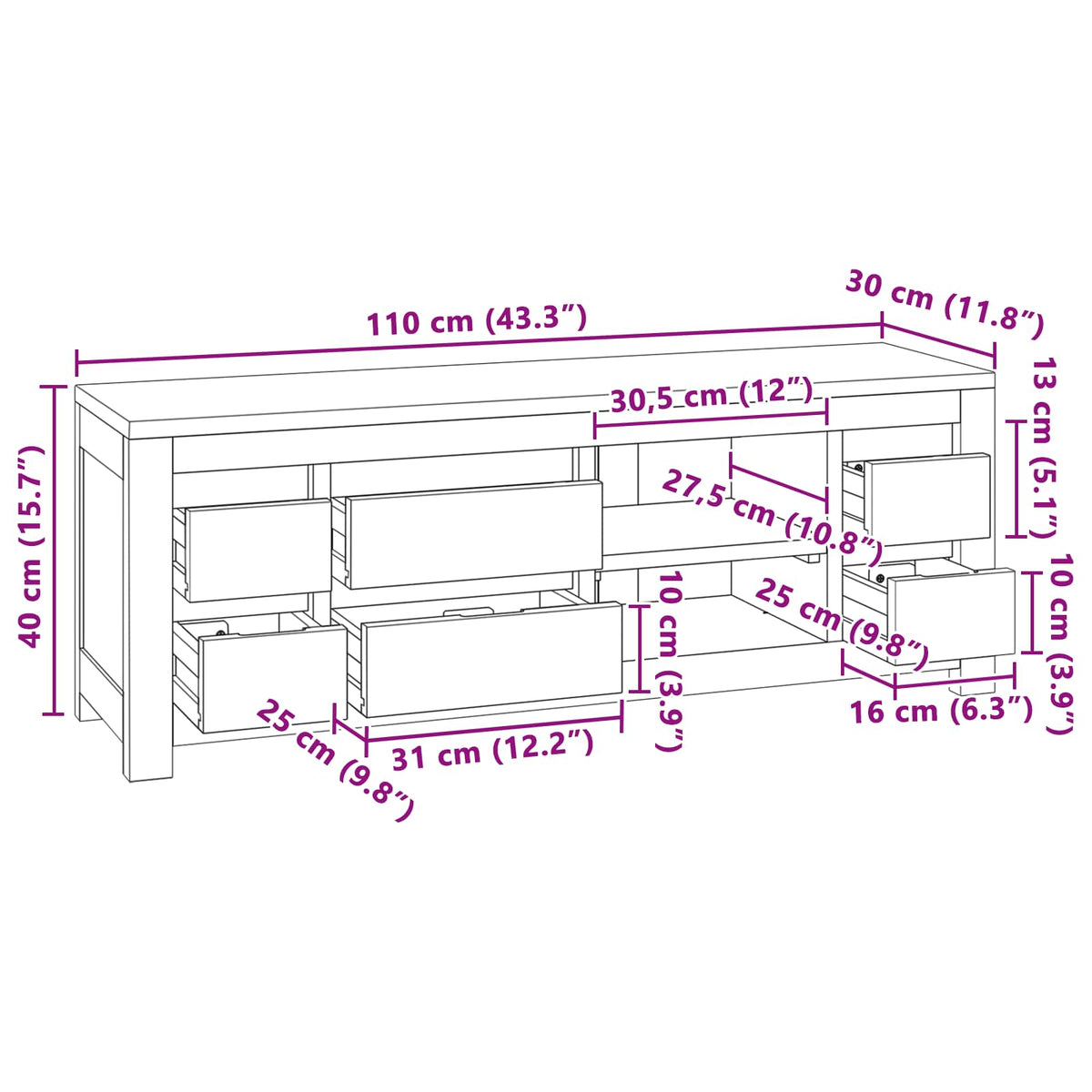 Mobile TV 110 x 30 x 40 cm Naturale Legno di teak solido | homemem39