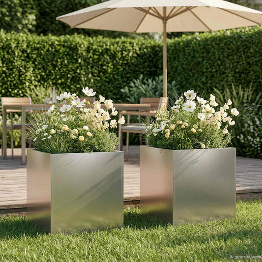 Vaso da giardino 2 pz Argento 45 x 45 x 45 cm Acciaio Inox - homemem39
