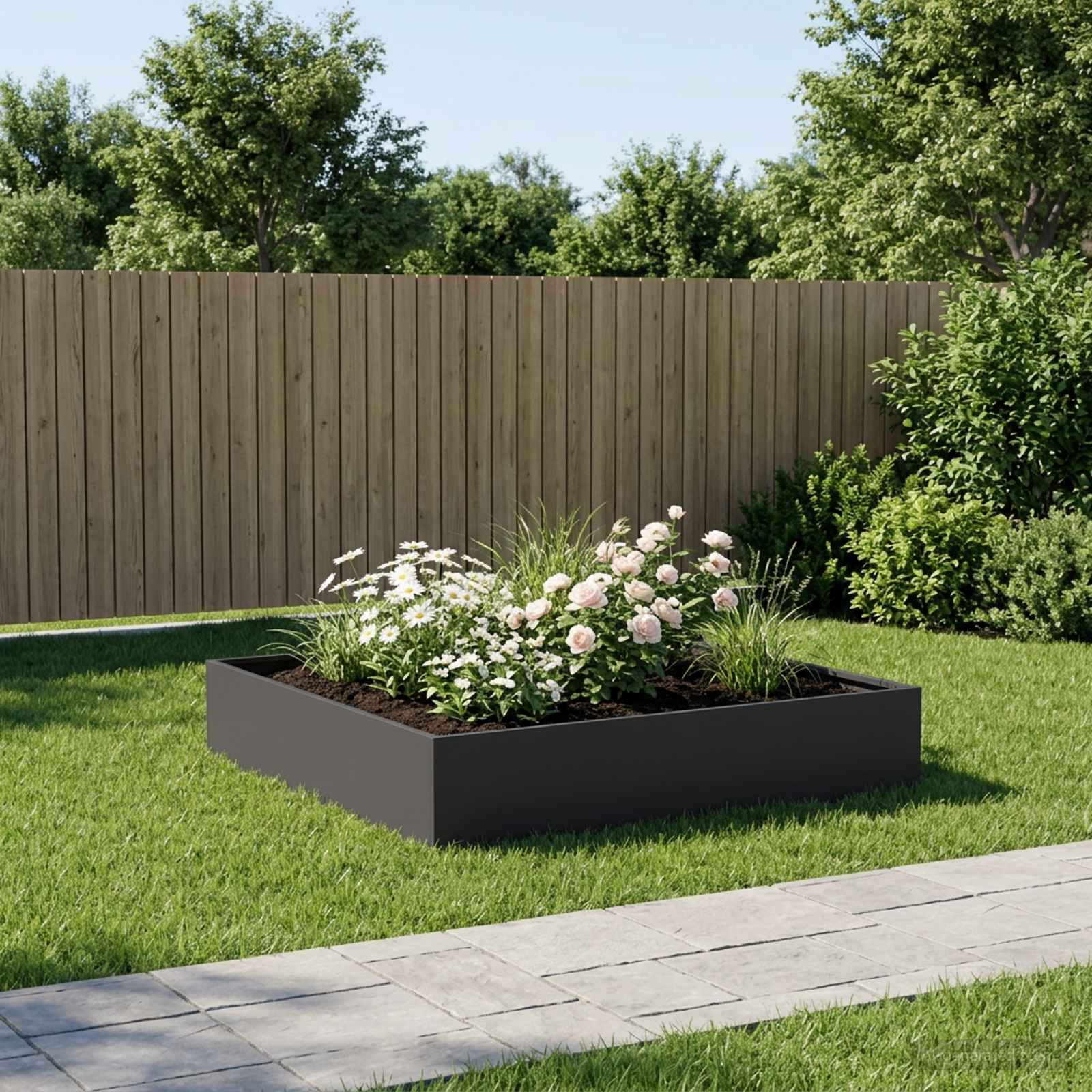 Vaso da giardino Nero 80 x 80 x 20 cm Acciaio laminato a freddo | homemem39