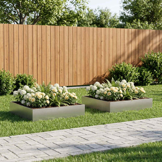 Vaso da giardino 2 pz Argento 80 x 80 x 20 cm Acciaio Inox - homemem39