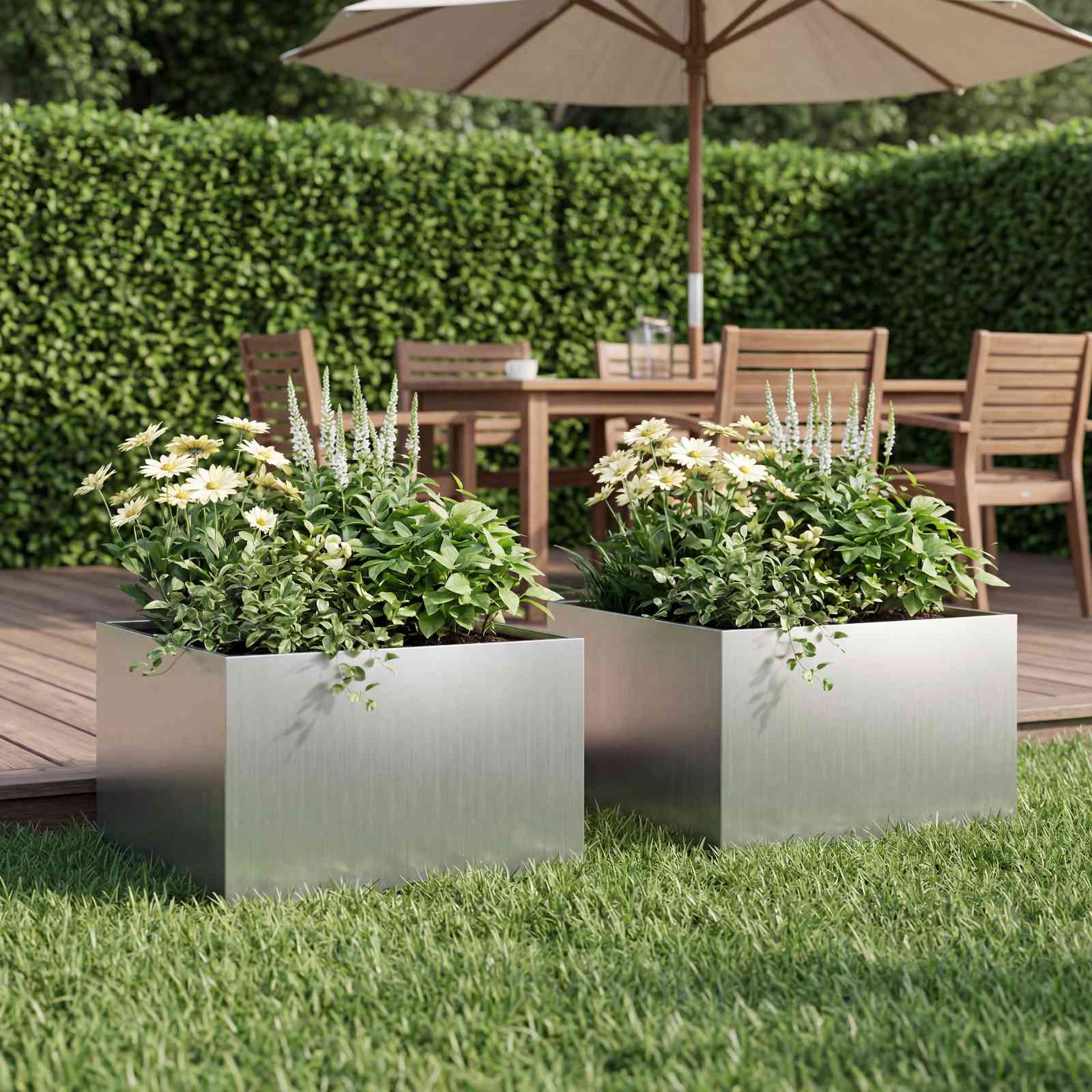 Vaso da giardino 2 pz Argento 40 x 40 x 30 cm Acciaio zincato | homemem39