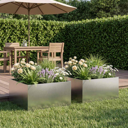 Vaso da giardino 2 pz Argento 60 x 60 x 30 cm Acciaio Inox