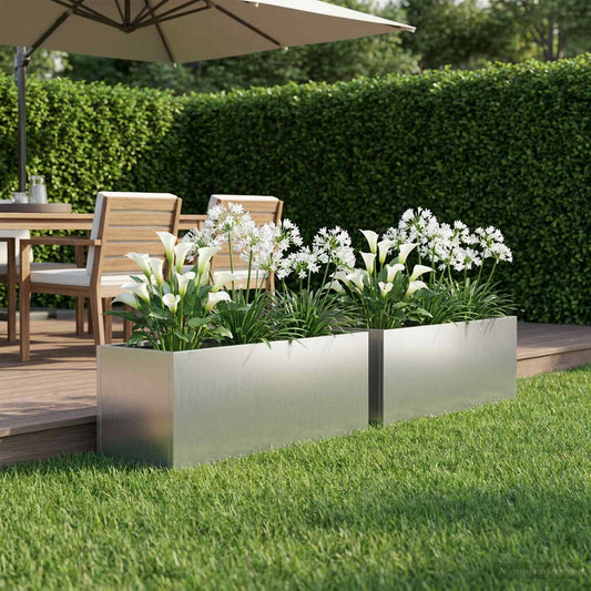 Vaso da giardino 2 pz Argento 60 x 20 x 20 cm Acciaio zincato | homemem39