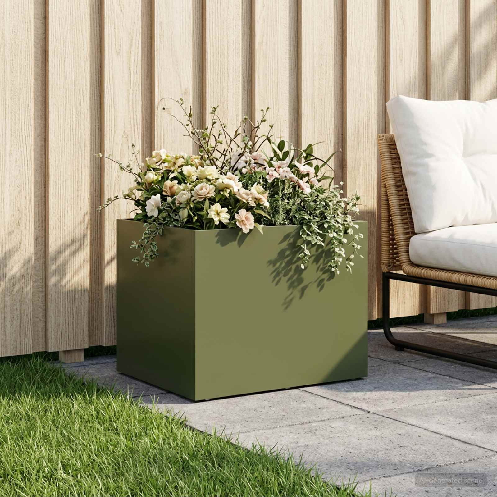 Vaso da giardino Verde Oliva 40 x 30 x 30 cm | homemem39