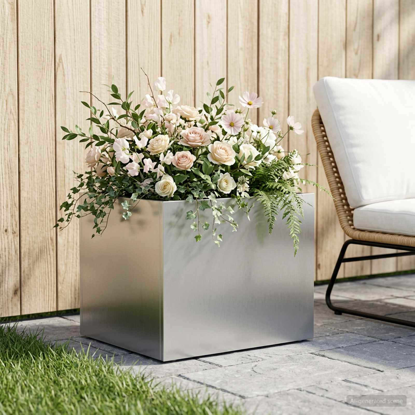Vaso da giardino Argento 40 x 30 x 30 cm Acciaio Inox | homemem39