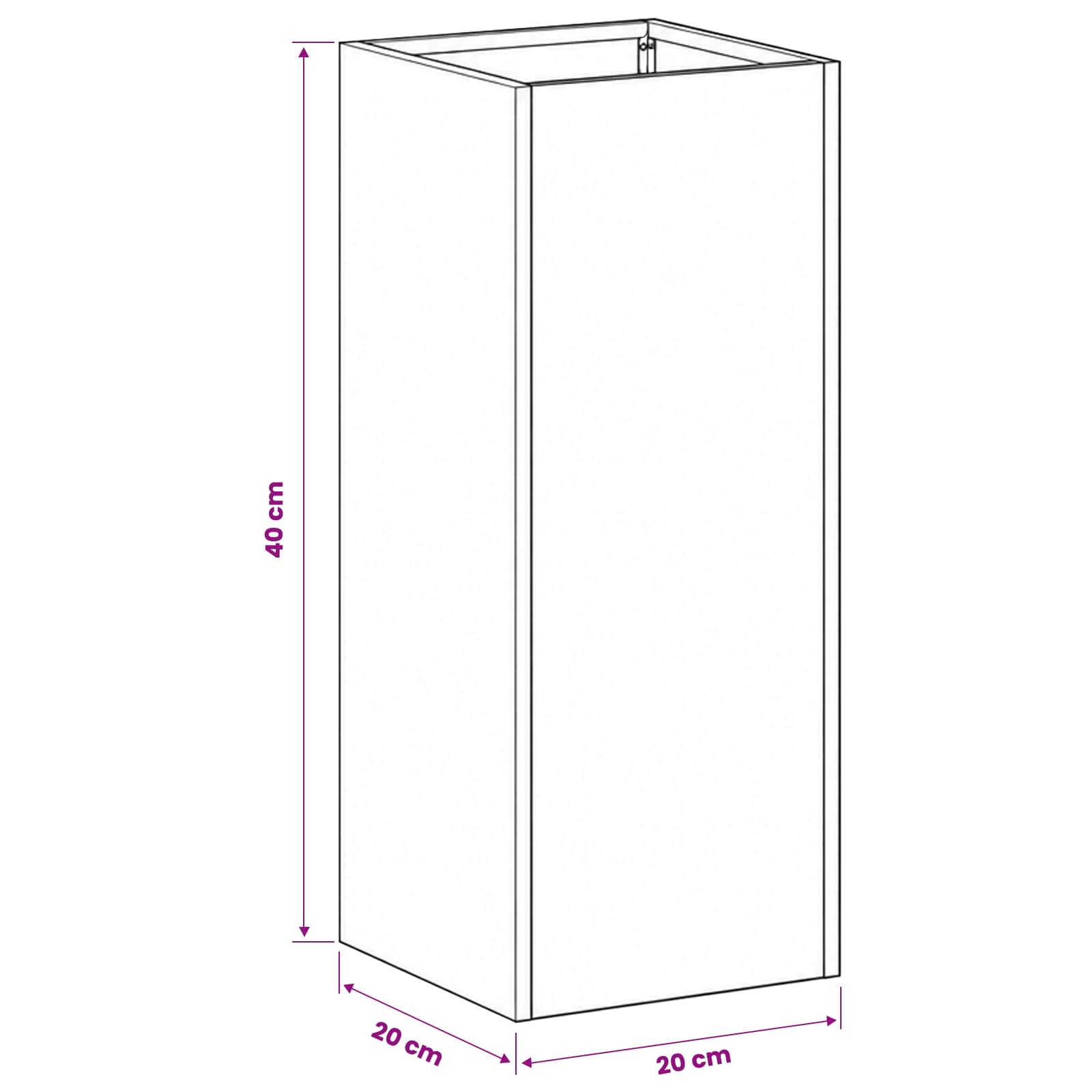 Vaso da giardino Nero 20 x 20 x 40 cm Acciaio laminato a freddo | homemem39