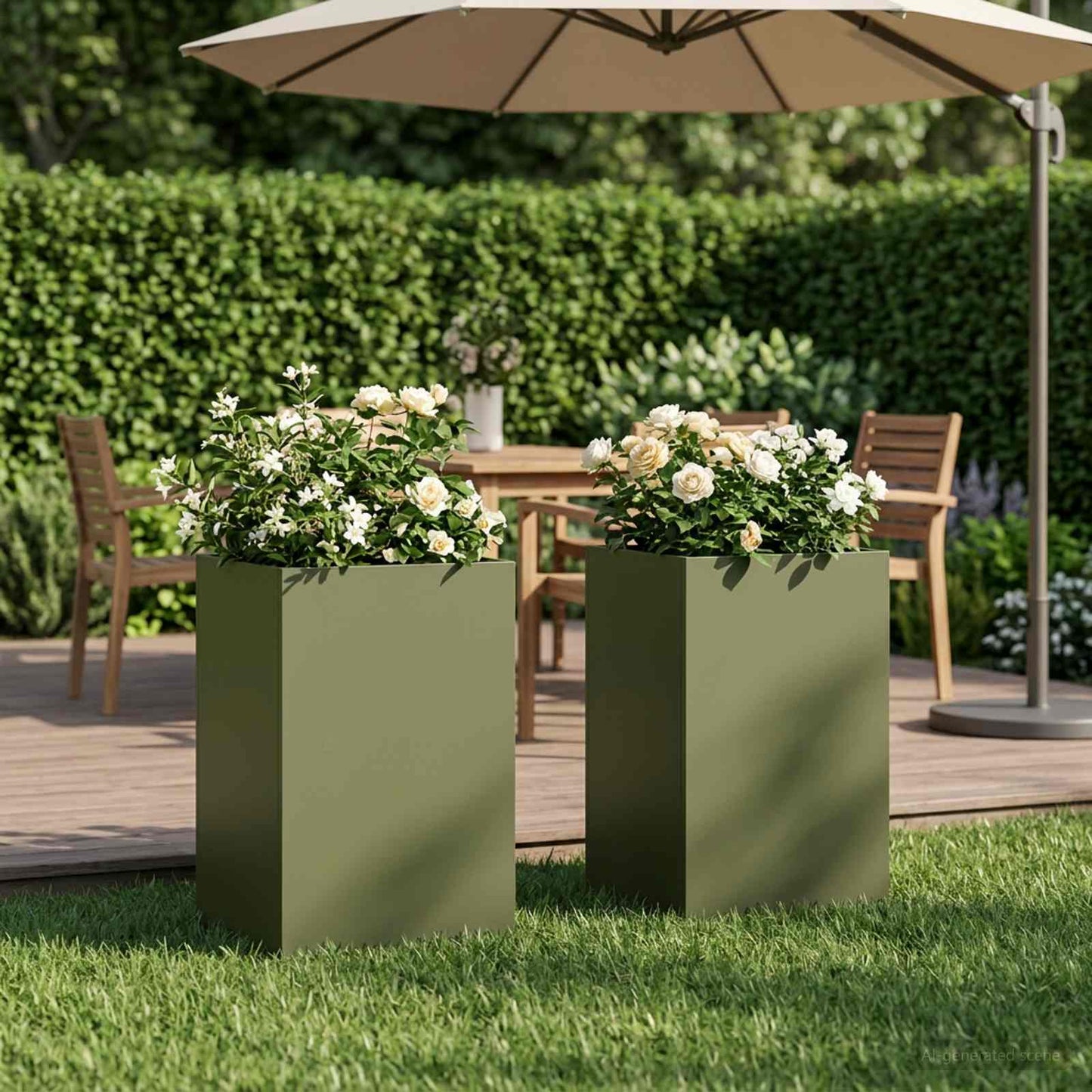 Vaso da giardino 2 pz Verde Oliva 30 x 30 x 50 cm