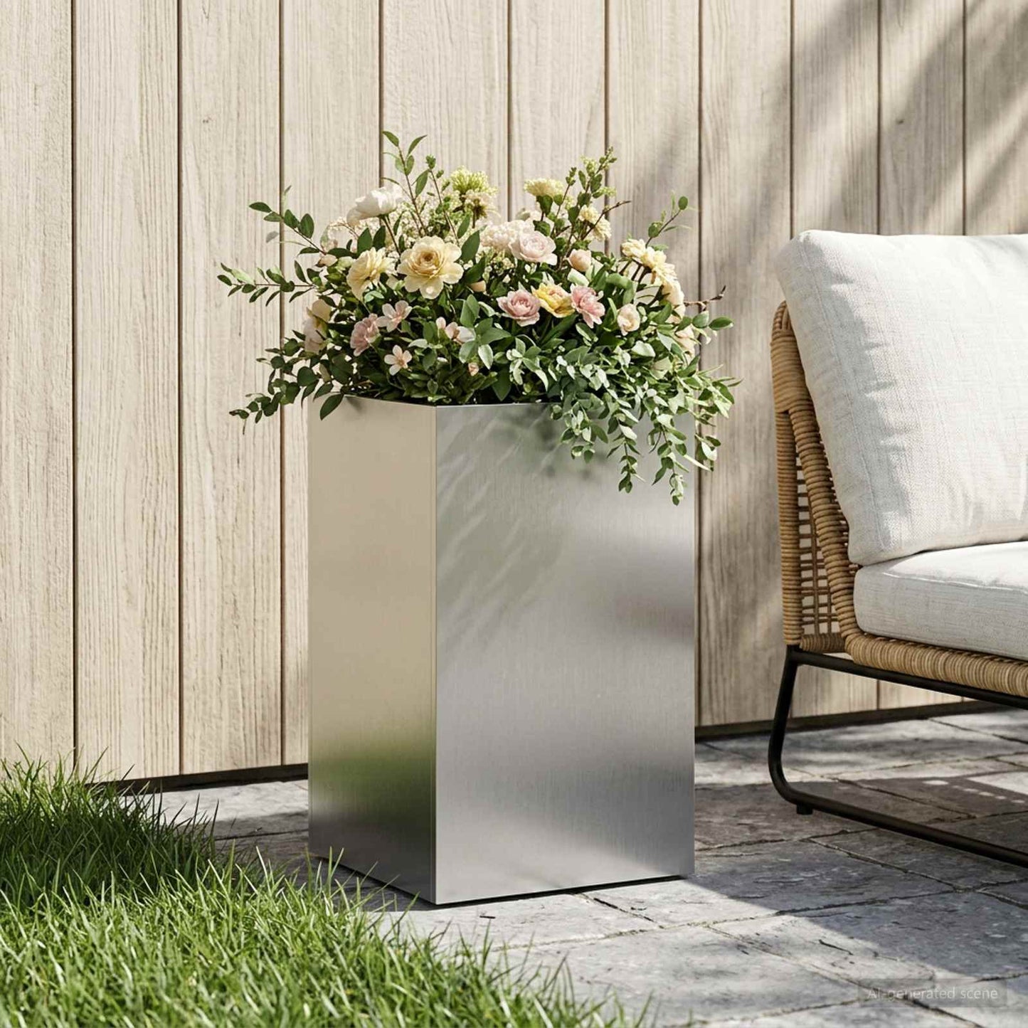 Vaso da giardino Argento 30 x 30 x 50 cm Acciaio Inox