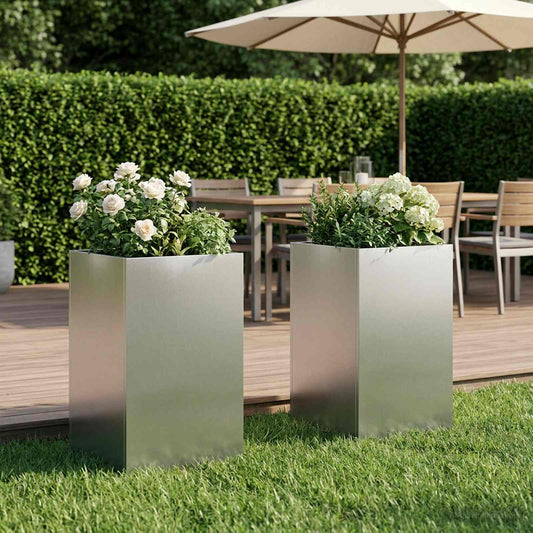 Vaso da giardino 2 pz Argento 30 x 30 x 50 cm Acciaio Inox - homemem39