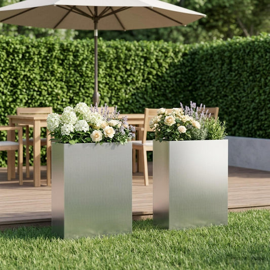 Vaso da giardino 2 pz Argento 40 x 20 x 75 cm Acciaio zincato | homemem39