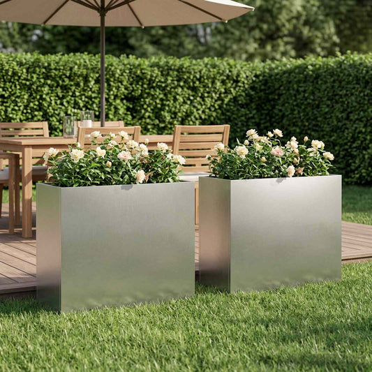 Vaso da giardino 2 pz Argento 50 x 20 x 40 cm Acciaio Inox | homemem39
