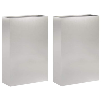 Vaso da giardino 2 pz Argento 50 x 20 x 75 cm Acciaio Inox | homemem39