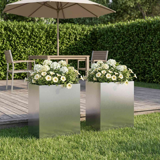 Vaso da giardino 2 pz Argento 40 x 30 x 40 cm Acciaio Inox | homemem39