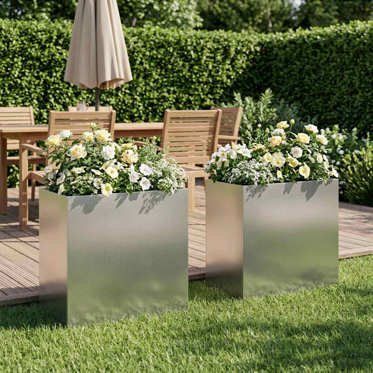 Vaso da giardino 2 pz Argento 50 x 30 x 40 cm Acciaio Inox | homemem39