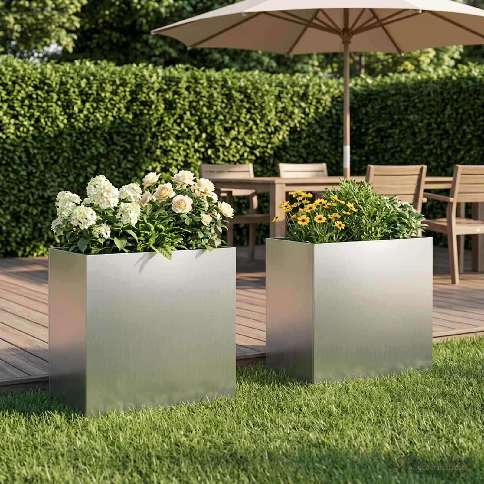 Vaso da giardino 2 pz Argento 50 x 30 x 40 cm Acciaio zincato | homemem39