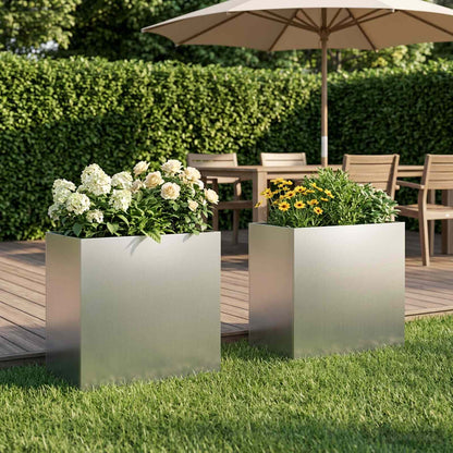 Vaso da giardino 2 pz Argento 50 x 30 x 40 cm Acciaio zincato | homemem39