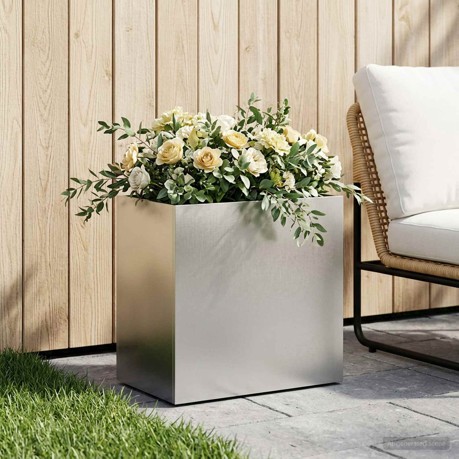 Vaso da giardino Argento 50 x 30 x 50 cm Acciaio Inox | homemem39