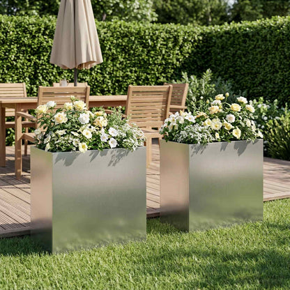 Vaso da giardino 2 pz Argento 50 x 30 x 50 cm Acciaio Inox