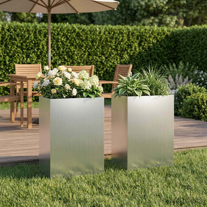 Vaso da giardino 2 pz Argento 50 x 40 x 75 cm Acciaio zincato | homemem39