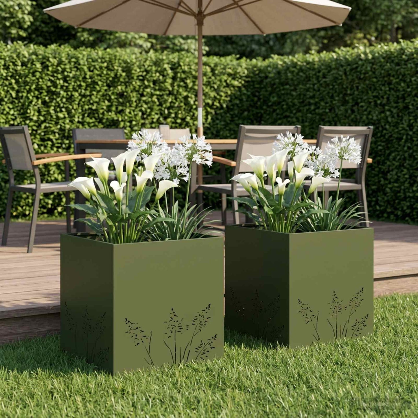 Vaso da giardino 2 pz Verde Oliva 50 x 50 x 49 cm | homemem39