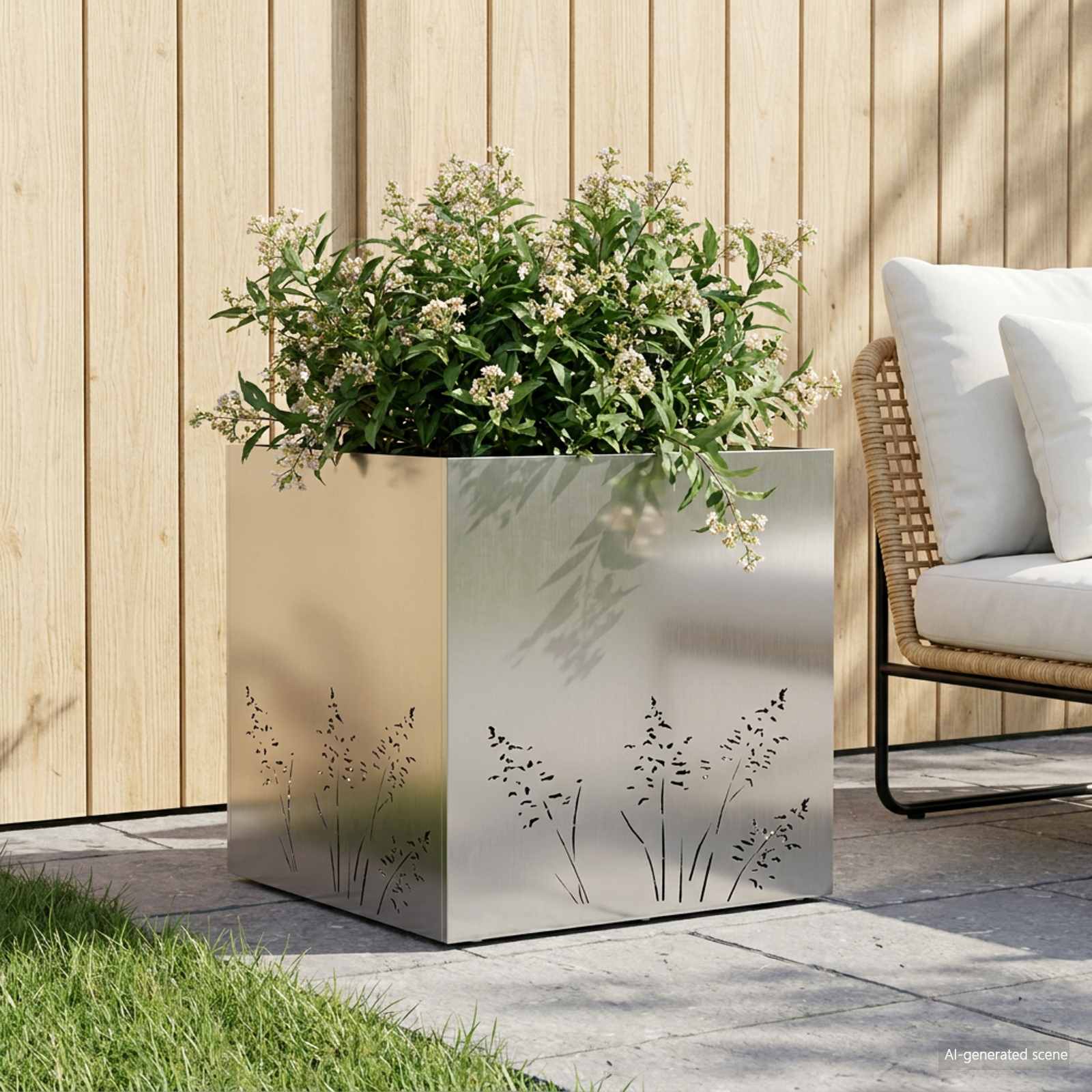 Vaso da giardino Argento 50 x 50 x 49 cm Acciaio Inox | homemem39