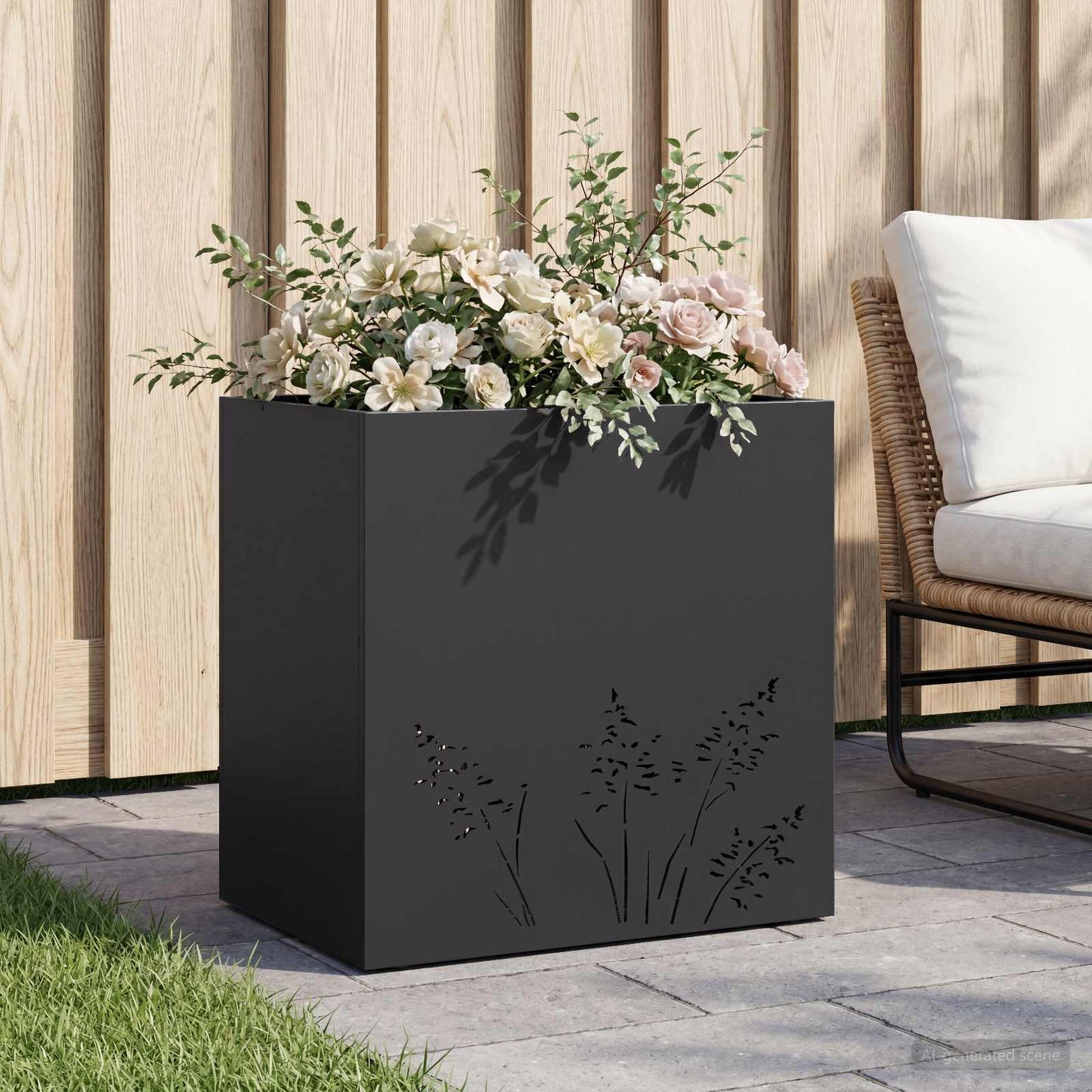 Vaso da giardino Nero 50 x 30 x 49 cm Acciaio laminato a freddo | homemem39