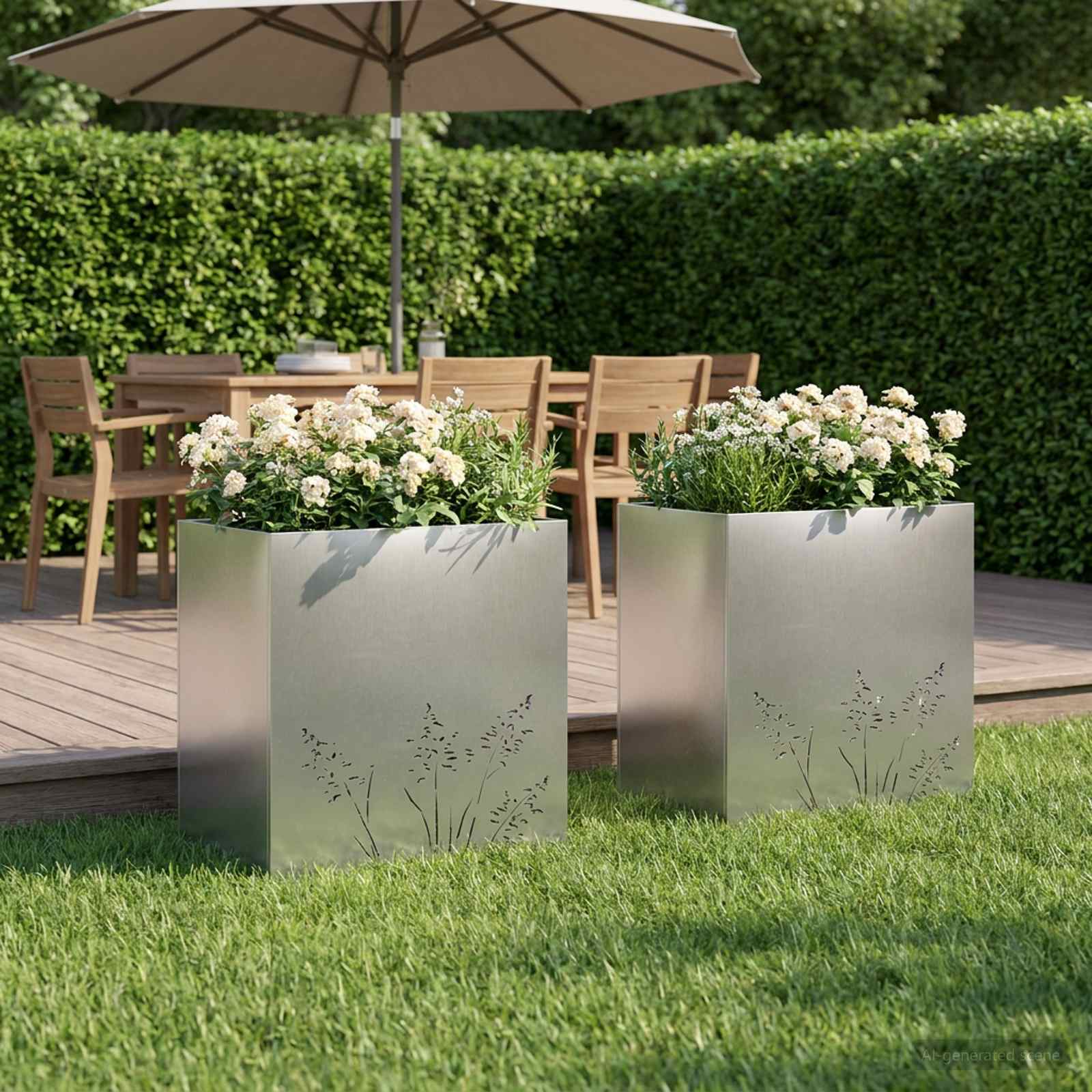 Vaso da giardino 2 pz Argento 50 x 30 x 49 cm Acciaio Inox | homemem39