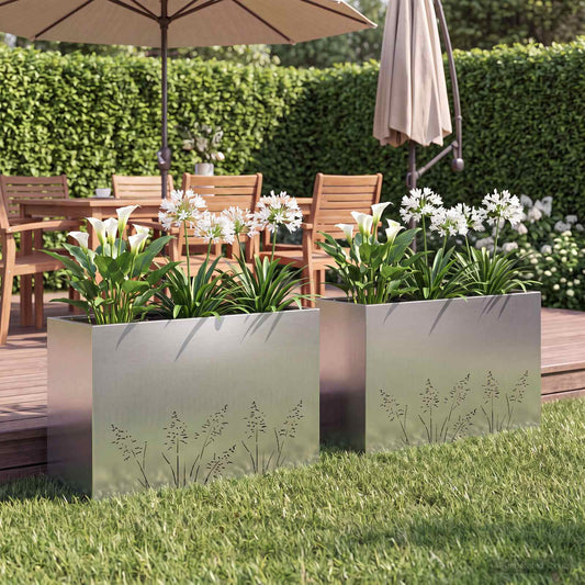 Vaso da giardino 2 pz Argento 80 x 20 x 49 cm Acciaio zincato | homemem39