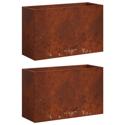 Vaso da giardino 2 pz Ruggine 80 x 20 x 49 cm Acciaio Corten | homemem39