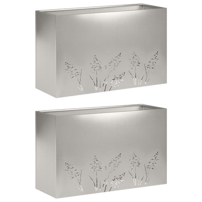 Vaso da giardino 2 pz Argento 80 x 30 x 49 cm Acciaio Inox | homemem39