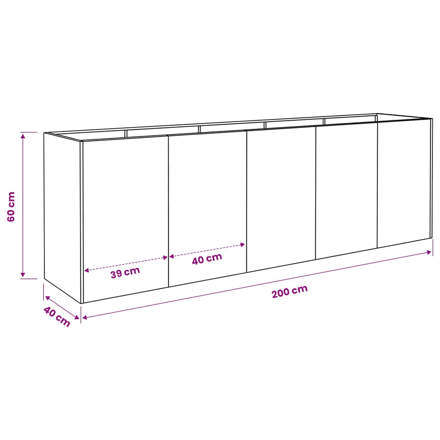 Vaso da giardino Argento 200 x 40 x 60 cm Acciaio Inox | homemem39