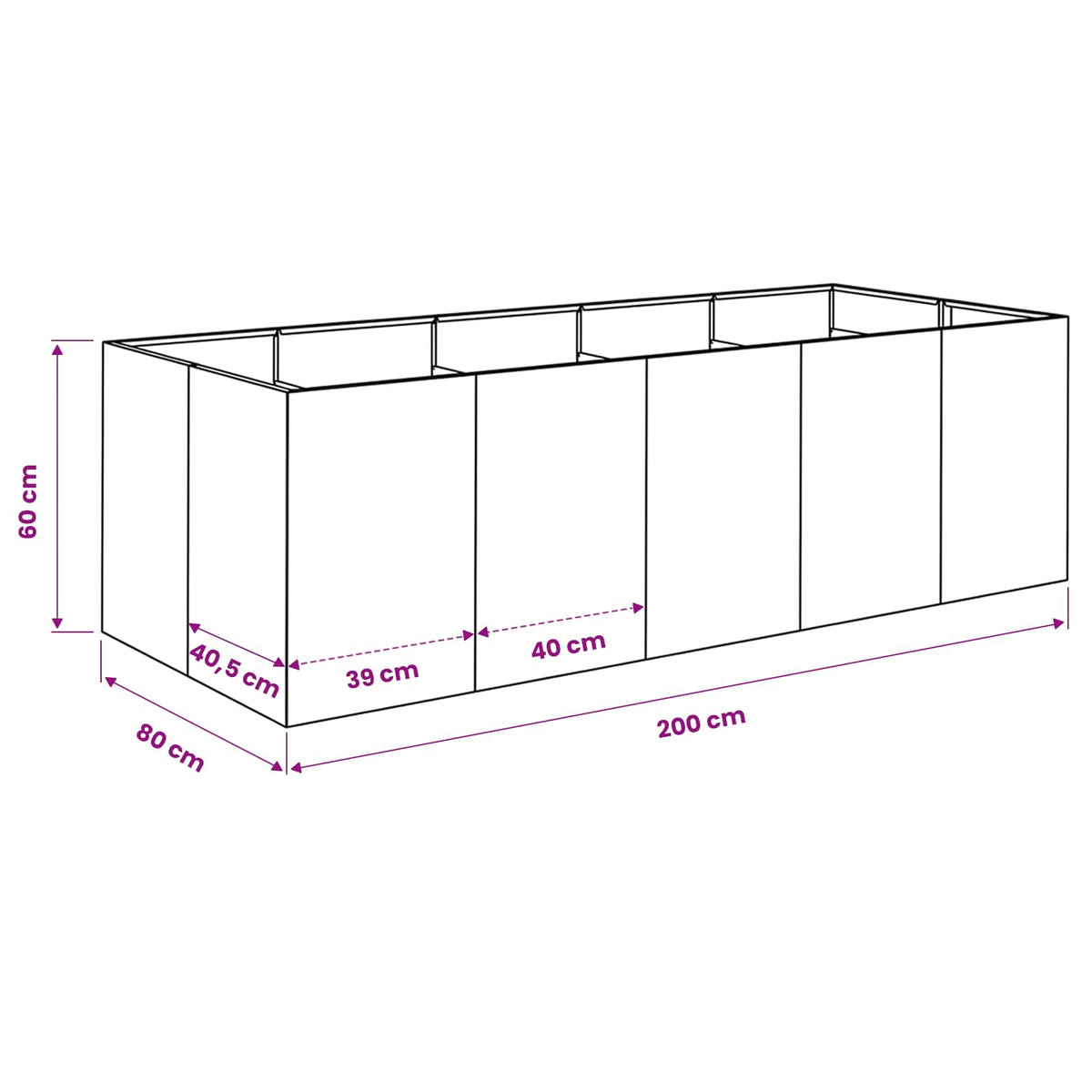 Vaso da giardino Antracite 200 x 80 x 60 cm | homemem39