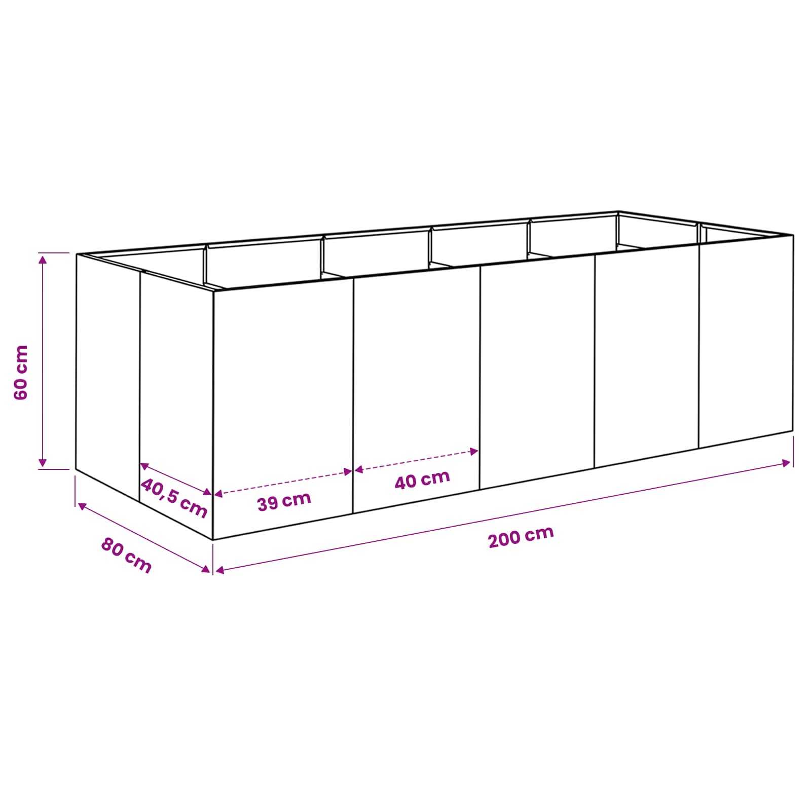 Vaso da giardino Argento 200 x 80 x 60 cm Acciaio zincato | homemem39
