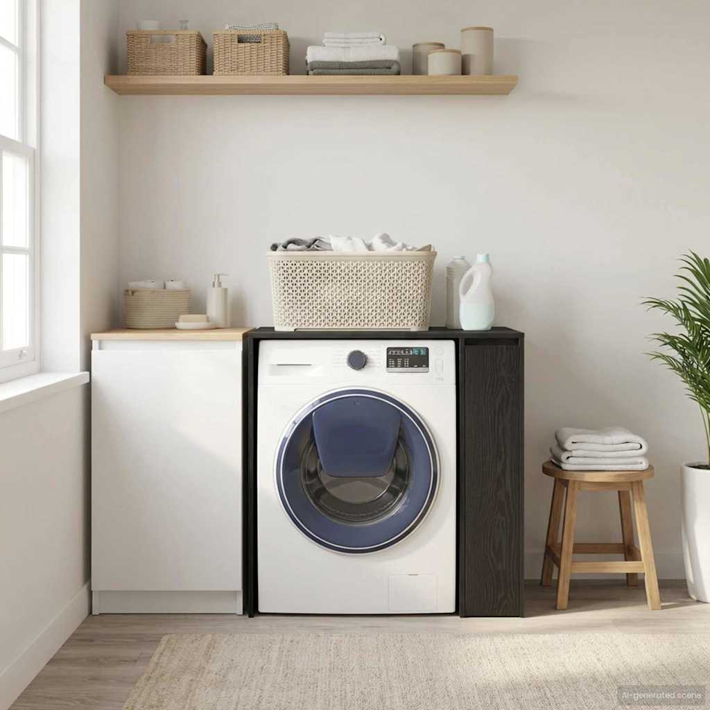 Mobiletto per lavatrice con porta Rovere Nero 87 x 60 x 89 cm | homemem39