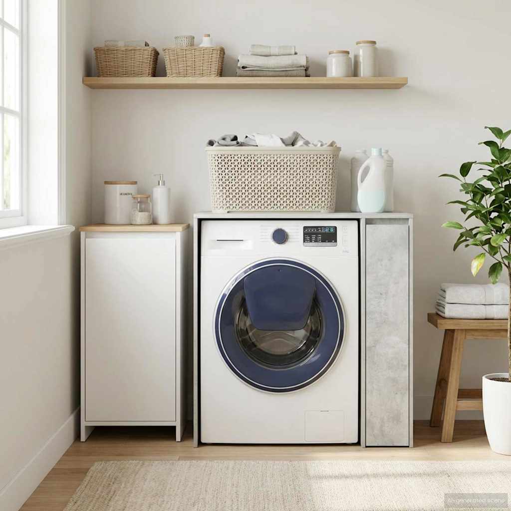 Mobiletto per lavatrice con porta Calcestruzzo 87 x 60 x 89 cm | homemem39