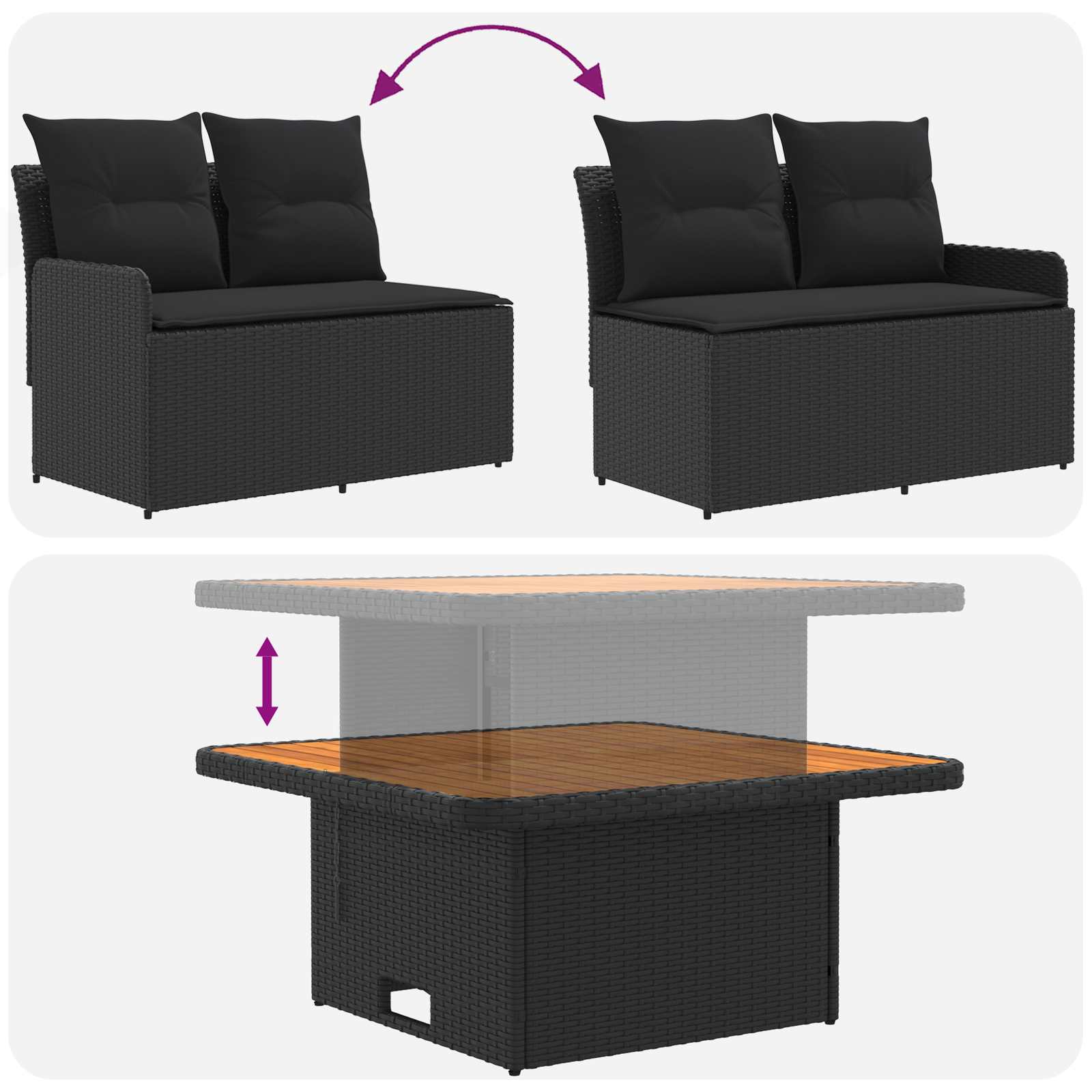 Set di Mobili con cuscino 4 pcs Nero Rattan in PE | homemem39