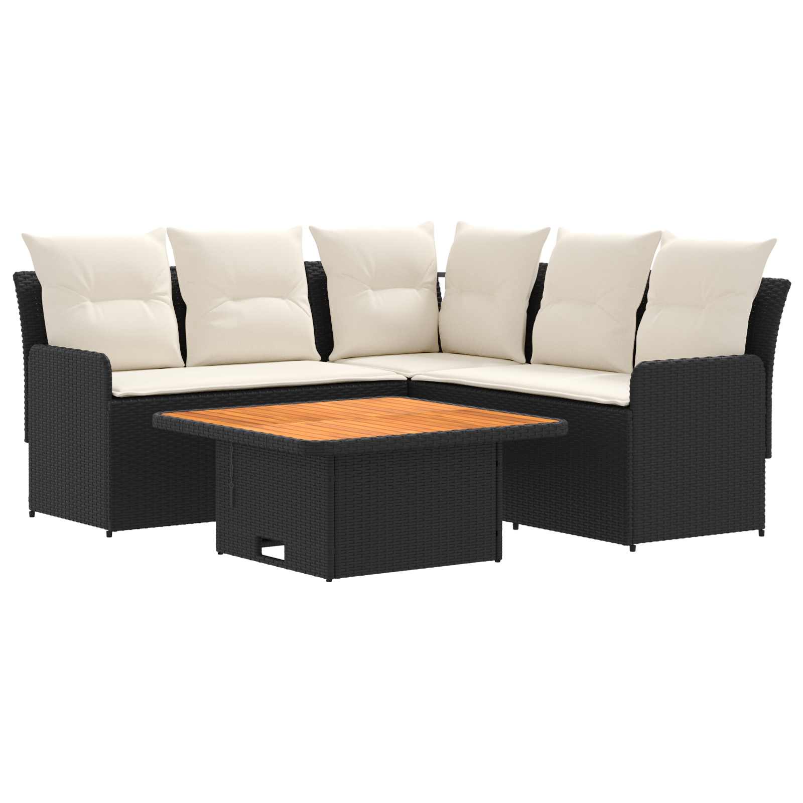 Set di Mobili con cuscino 4 pcs Nero e Crema Rattan in PE | homemem39